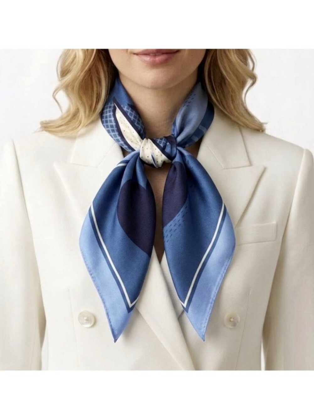 ⭐Geometric Square Scarf Blue Silky Neck Wrap Retro Abstract Accessory Hijab New